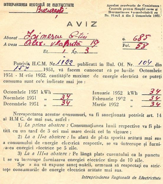 1951.10.15 BUC., C.ZAINESCU, AVERTISMENT ELECTRICITATE - 1-2 T