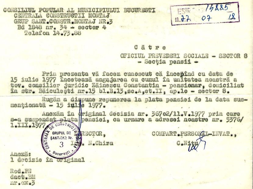 1977.07.18 BUC., C.ZAINESCU, REPENSIONAT - 1-2 T