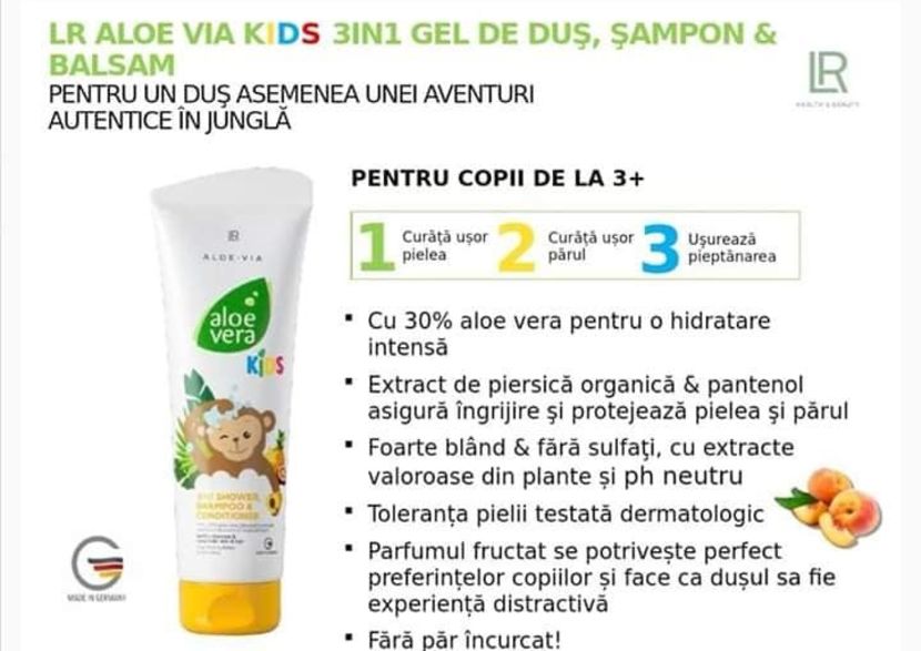 SET BABY PASTA DE DINTI+ GEL DE DUS 8 - Aloe Vera Kids 3in1 Gel de dus - sampon si balsam