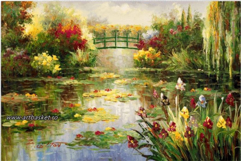 Peisaj cu nuferi-Monet-45x30 cm-80 anchor - Set goblen -peisaje