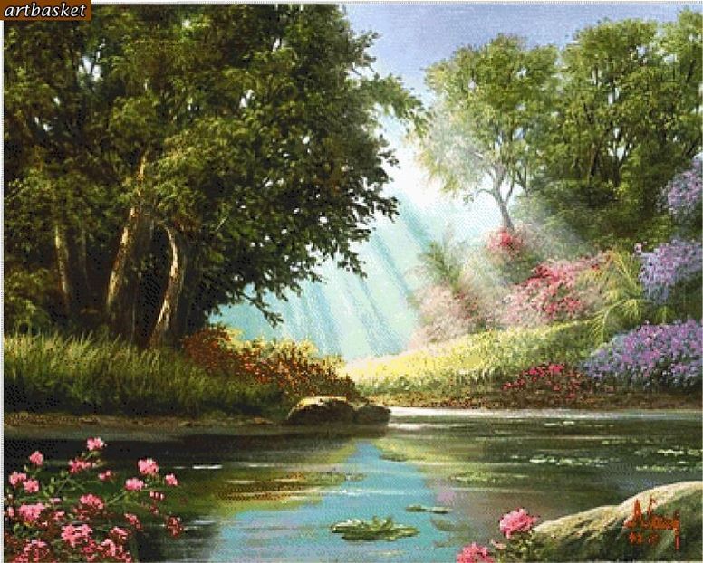 Peisaj cu iaz-40x32 cm-78 anchor-s - Set goblen -peisaje