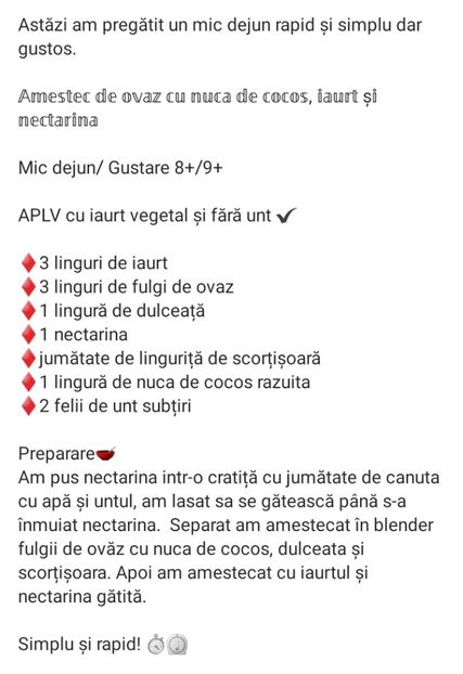  - Amestec de ovaz cu nuca de cocos iaurt si nectarina