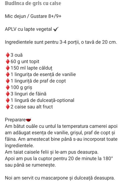  - Budinca de gris cu caise