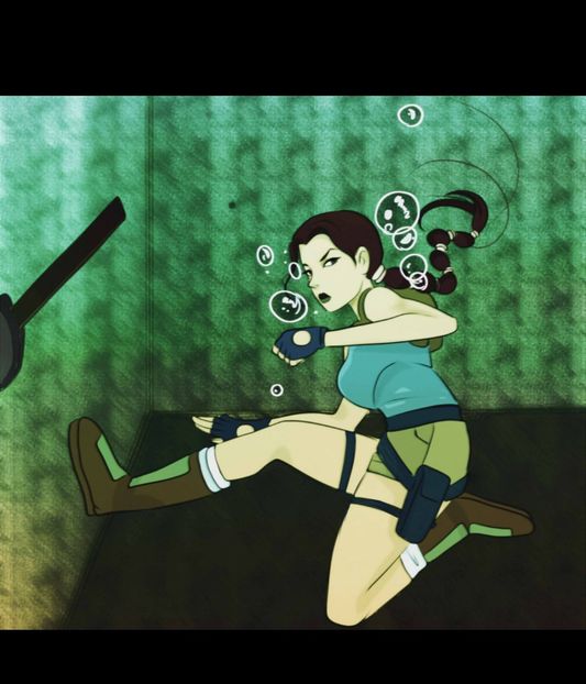 pulling a lever - Lara Croft-Desene