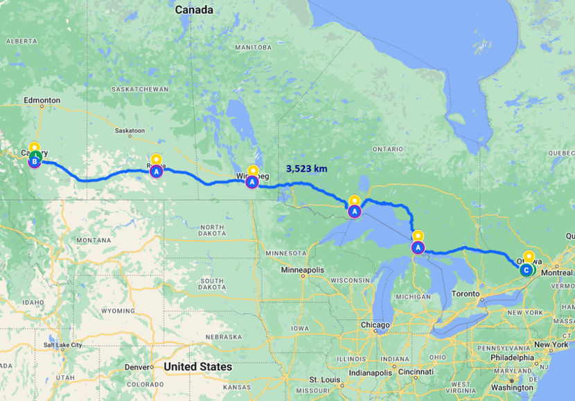 Roadmap1 - Ottawa to Calgary by car