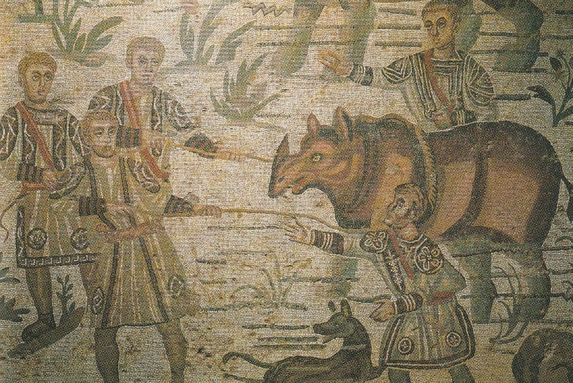 Piazza Armerina. Vila romană. Capturarea unui rinocer în delta ‎Nilului - Sicilia