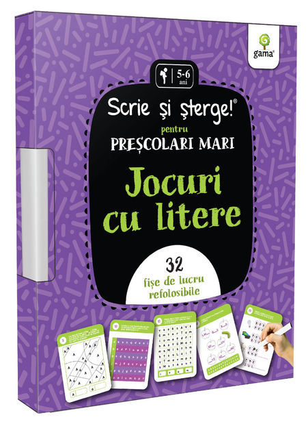 Jocuri cu litere • pentru preșcolari mari 5-6 ani - Scrie și șterge! Jumbo 3-8 ani