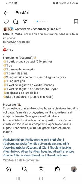 Screenshot_20221228_201406_Instagram - Budinca de branza cu afine banana si faina de cocos