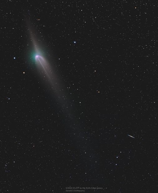 Cometa C2022 E3 (ZTF) si galaxia Knife Edge - Luna - Soarele si norii - 3