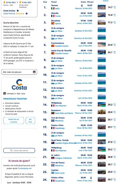 20231121 Itinerariu Costa Fortuna - 2023 CROAZIERA IN CARAIBE-CANARE-MEDITERANA DE VEST
