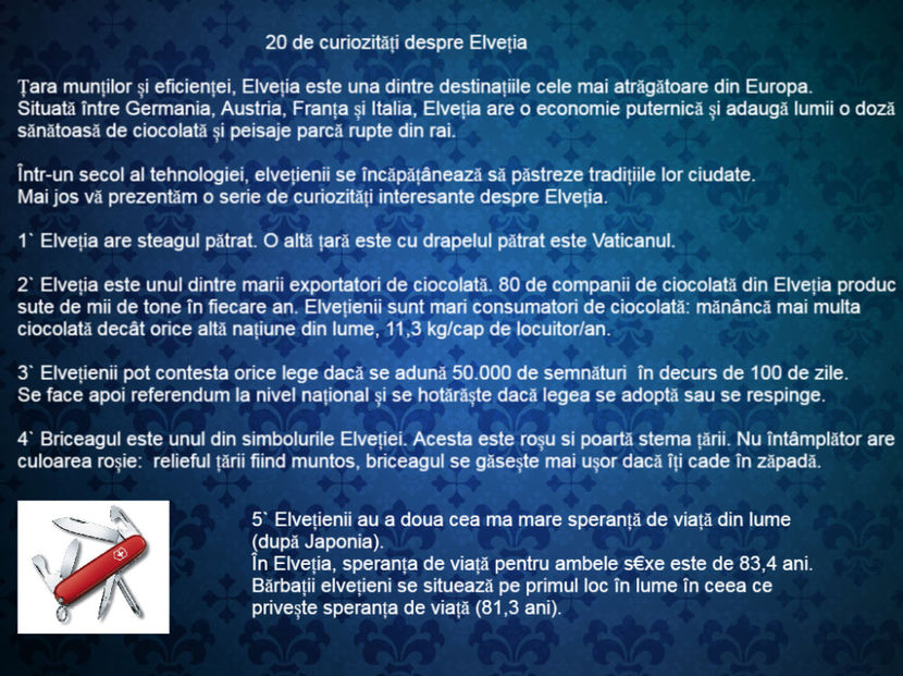 20 de curiozitati despre Elvetia - Curiozități