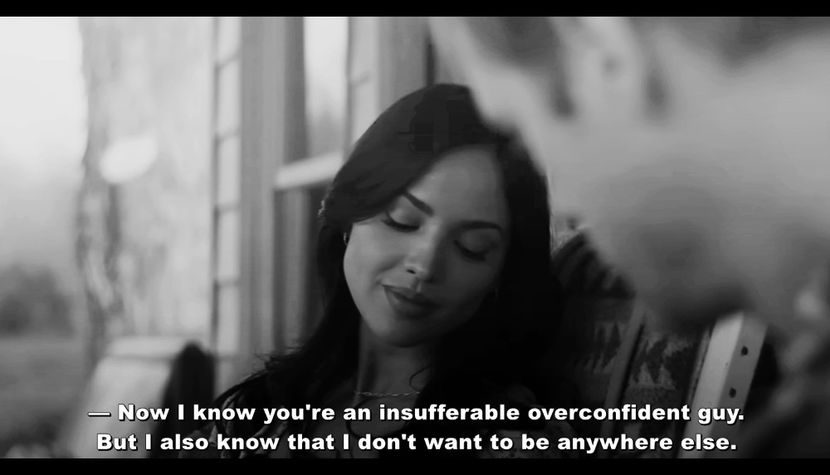 She gently lifted her leg and pushed him with her fingertips on his chest, making him lean back. - Beautiful Insanity Like Our Movie