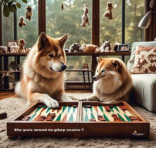 Dogs playing Backgammon - F - FUNNY and FANTASY