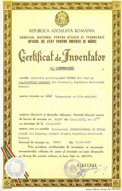 Prima invenție împreună - 2025 MEMBRU ONORIFIC AL ASOCIATIEI RADU Z TUDOSE - CONDUCATORUL MEU DE DOCRORAT