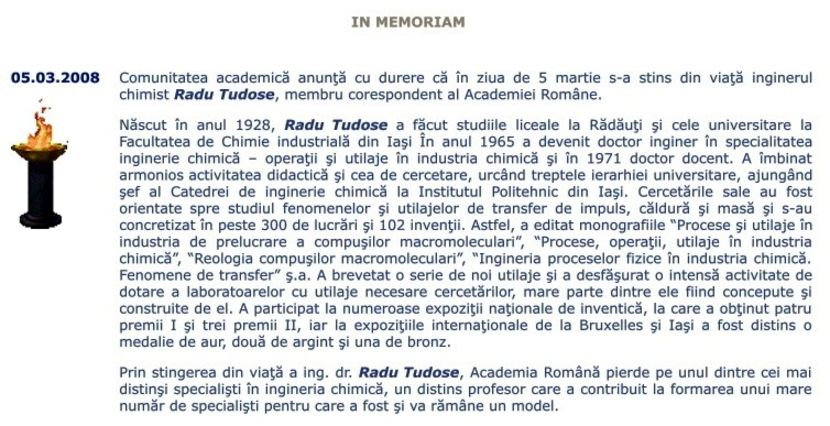 Academia Română își ia rămas bun de la Radu Z. Tudose - 2025 MEMBRU ONORIFIC AL ASOCIATIEI RADU Z TUDOSE - CONDUCATORUL MEU DE DOCRORAT