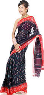 black_and_red_ikat_sari_from_pocham - Sariuri