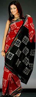 maroon_and_black_double_ikat_sari_f - Sariuri