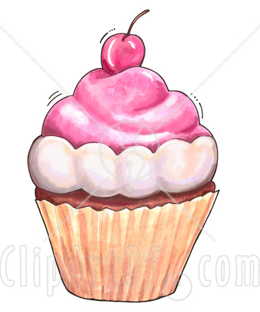 42777-Clipart-Illustration-Of-A-Cupcake-Topped-With-Pink-Frosting-And-A-Cherry - Cupcake Cute