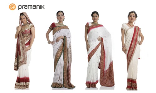 Traditional_White_Red_Wedding_Sarees - modele-si-culori-de-sari