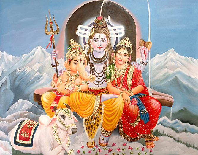 shiva_parvati_and_ganesha_seated_against_a_shiva_or51 - ZEI hindusilor