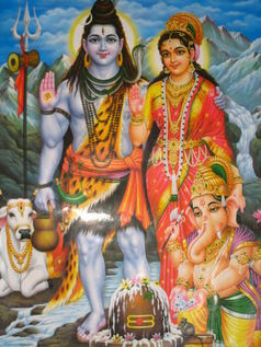 zeul shiva cu sotia sa Parvati(Durga) si fiul lor Ganesha - Zeii Indiei