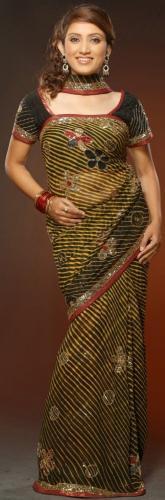 Sari_galben_si_negru_165x500 - Costume indiene