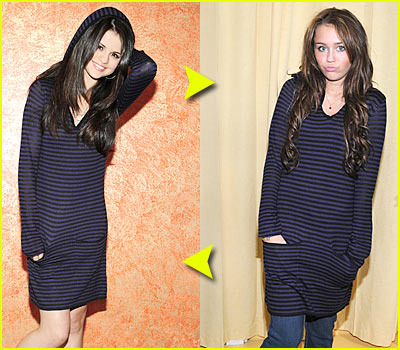 selena-gomez-miley-cyrus-linq-striped-hoodie-dress - Miley Cyrus And Selena Gomez