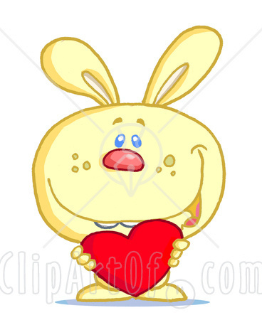 19336-Clipart-Illustration-Of-A-Sweet-Yellow-Bunny-With-Buck-Teeth-Holding-A-Red-Heart-Out - BuNnY