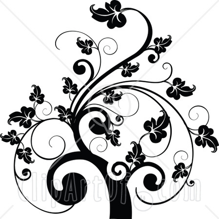 35081-Clipart-Illustration-Of-A-Black-And-White-Leafy-Scroll-Tree-Design[1]
