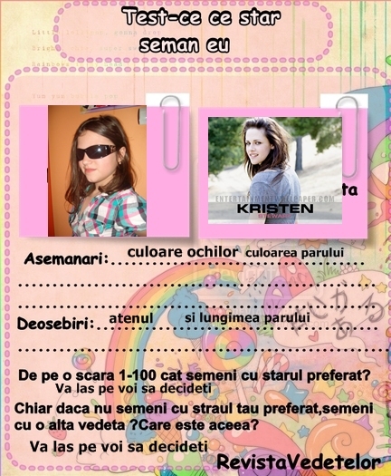 Pagina-test cu cine seman eu-10 - Mini-jurnal personalizat cu vedetele preferate