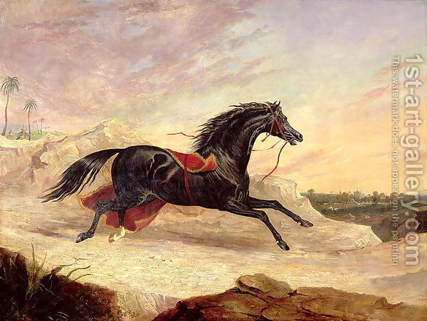Arabs-Chasing-A-Loose-Arab-Horse-In-An-Eastern-Landscape