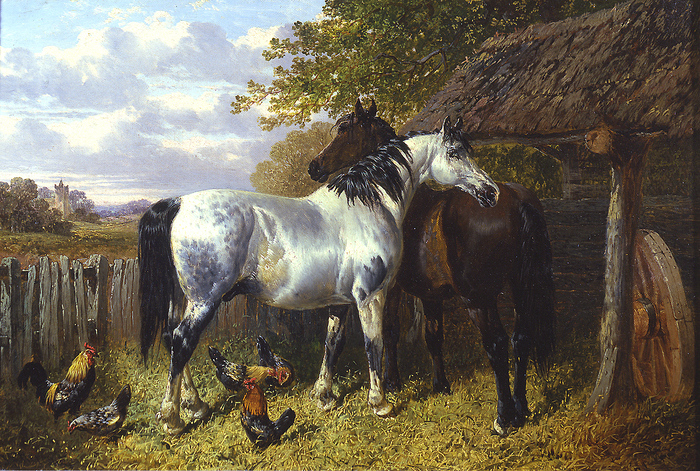 john_f_herring_jr_a2781_horses_and_poultry_in_a_paddock