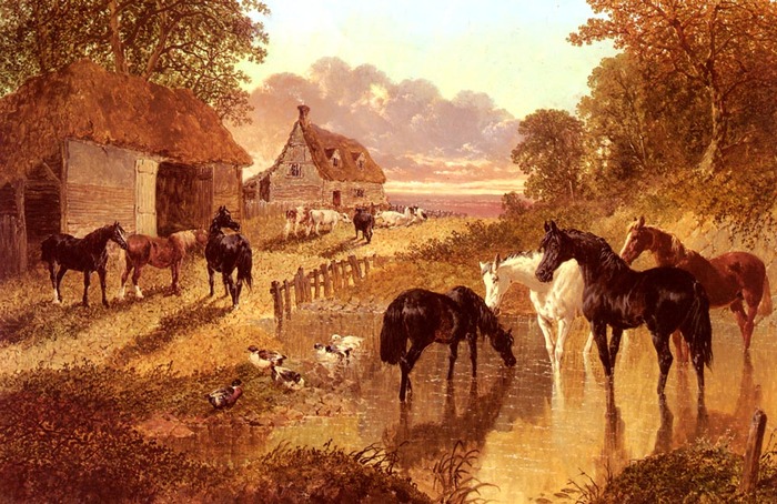 the_evening_hour_-_horses_and_cattle_by_a_stream_at_sunset-large