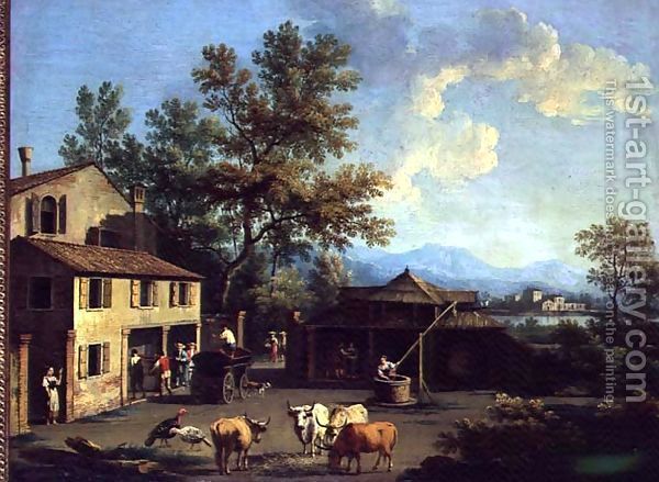 A-Farmyard-With-Peasants-And-Animals - gianbattista cimaroli