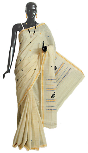 white-kerala-cotton-sari-with-green-and-golden-BQ17_l - haine care poarta indiencele