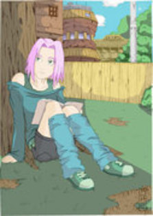 sakura isi lua larevedere de sasuke si se aseza sub un copac din curtea scolii cand a aparut hinata, - banda desenata sasusaku