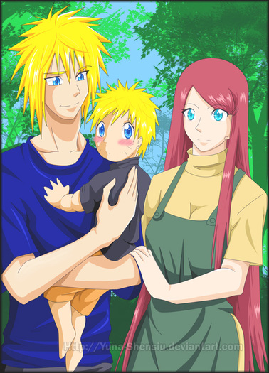 Minato__Kushina_and_Naruto_by_Yuna_Shensiu - uzumaki family