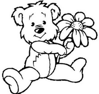 plansa de colorat copii plansa cu ursulet si flori - clopotica