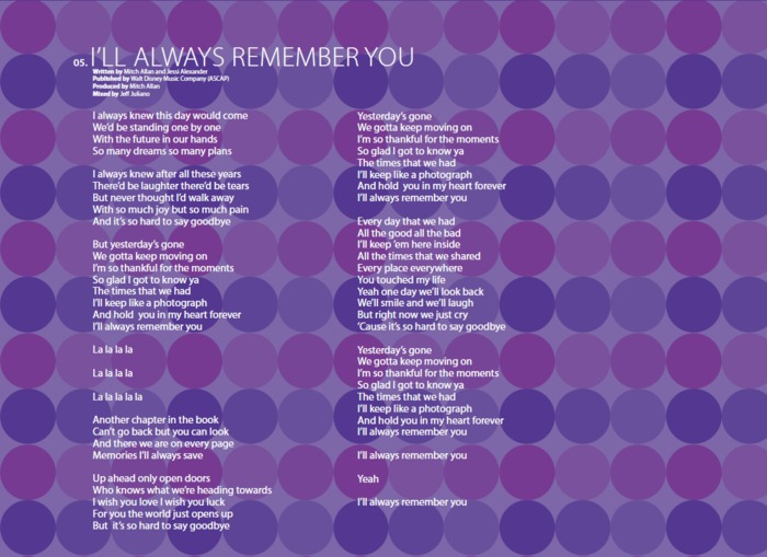 I'll always remember you - Songs