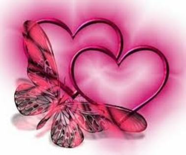 Inimioare si fluturas roz - Inimioare