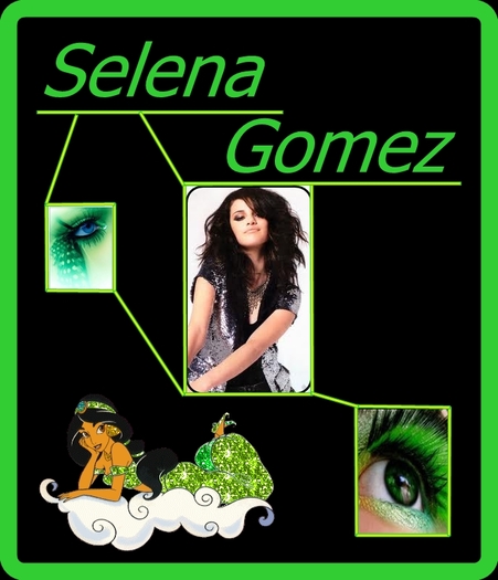 Selena Gomez cu negru si verde modificata - Selena Gomez modificata