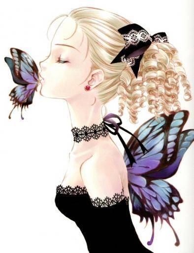 fata sarutand un fluture