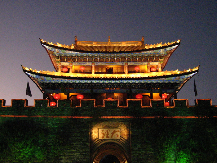 China-Yunnan-province-Dali-south-gate-entrance-lit-up-in-the-dark-1-CKB - China