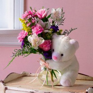 Flowers and a Bear