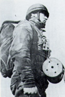 WW2 paratrooper with carrier pigeon