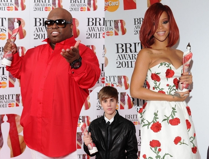 Cee-Lo-Green-Justin-Bieber-si-Rihanna-se-numara-intre-castigatorii-BRIT-Awards-2011 - poze modificate cu Justin Bieber