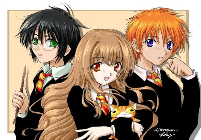 Harry Potter ,Hermione si Ron in var anime - Harry Potter Anime