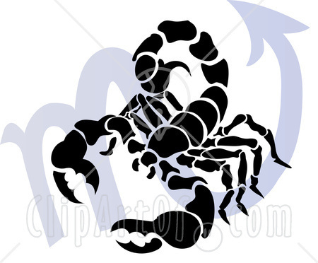 19876-Clipart-Illustration-Of-A-Silhouetted-Scorpion-Over-A-Blue-Scorpio-Astrological-Sign-Of-The-Zo - zodia mea scoprion