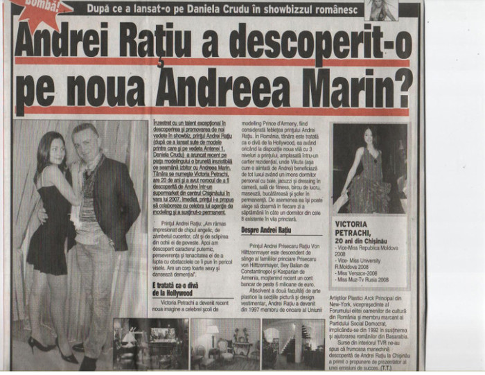 VICTORIA PETRACHI SI PRINTUL ANDREI RATIU IN PRESA DIN ROMANIA - VICTORIA PETRACHI DESEMNATA CEL MAI BUN FOTOMODEL DIN REPUBLICA MOLDOVA IN 2011