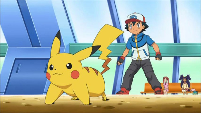 Pikachu, Ash, Iris...